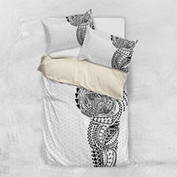 Hawaiian Traditional Tattoos Bedding Set Kakau Tribal Tropical Plant Motif White Color