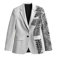 Hawaiian Traditional Tattoos Blazer Kakau Tribal Tropical Plant Motif White Color