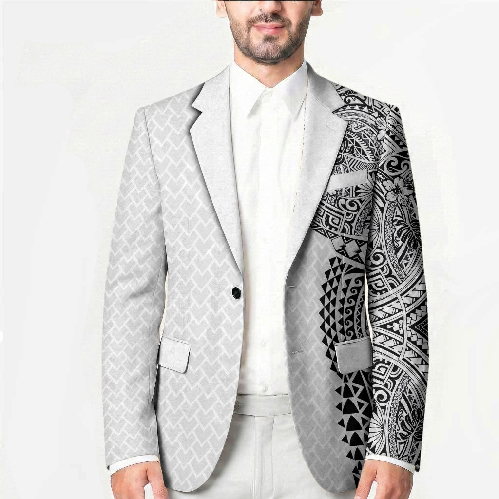 Hawaiian Traditional Tattoos Blazer Kakau Tribal Tropical Plant Motif White Color