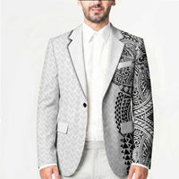 Hawaiian Traditional Tattoos Blazer Kakau Tribal Tropical Plant Motif White Color