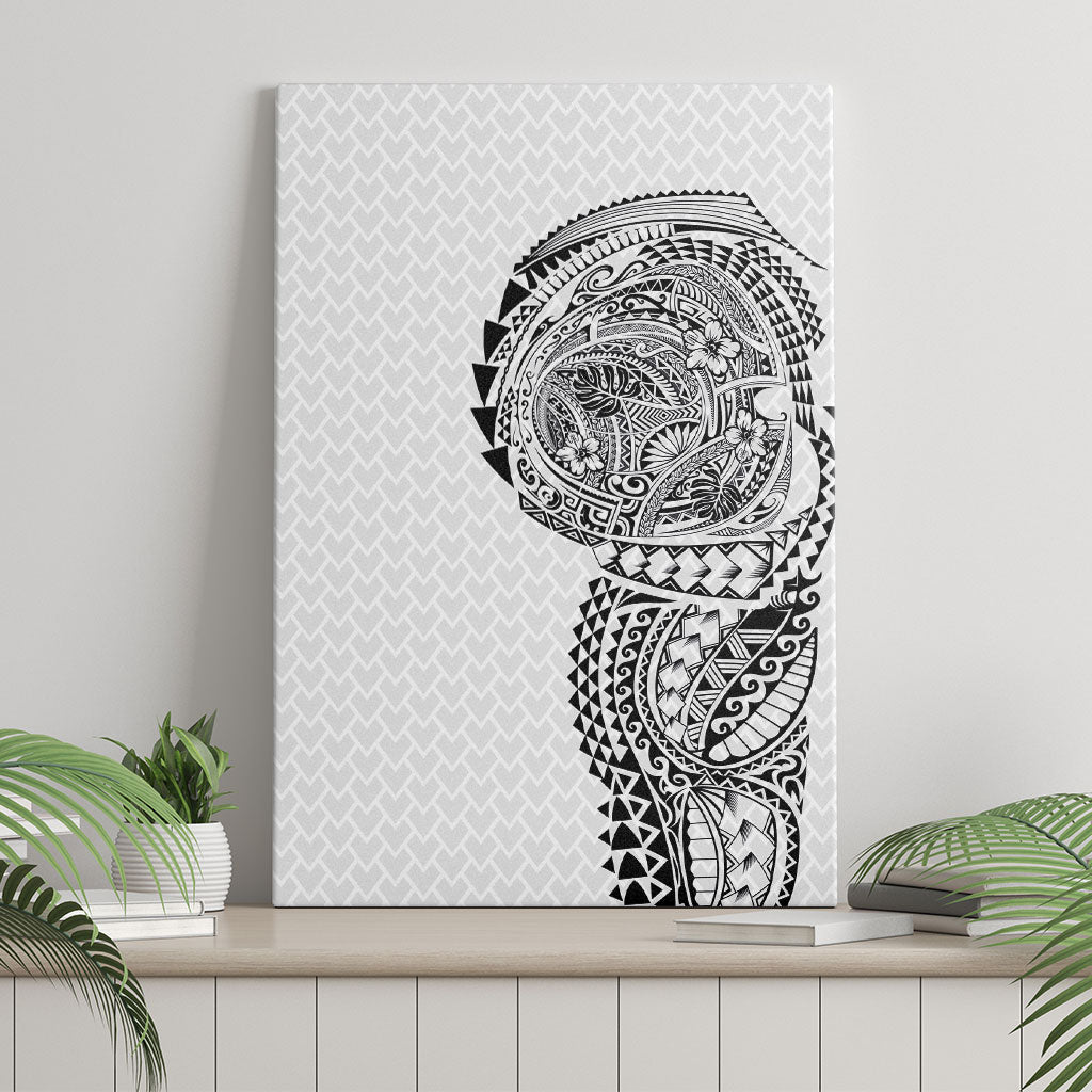 Hawaiian Traditional Tattoos Canvas Wall Art Kakau Tribal Tropical Plant Motif White Color