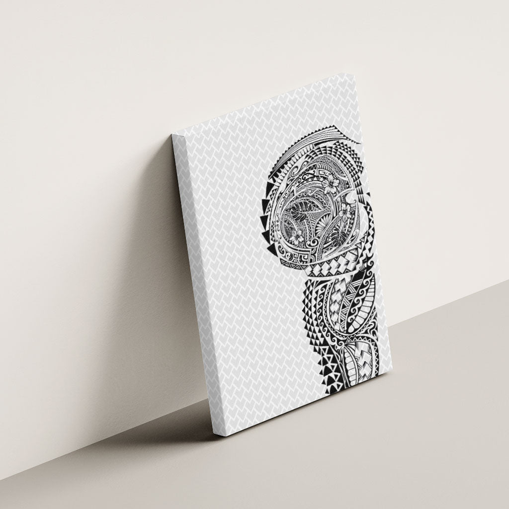 Hawaiian Traditional Tattoos Canvas Wall Art Kakau Tribal Tropical Plant Motif White Color
