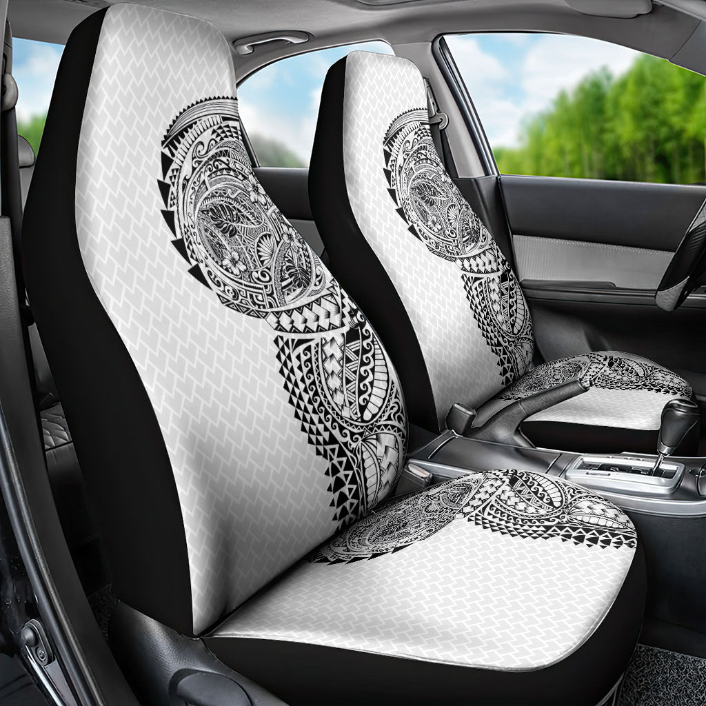 Hawaiian Traditional Tattoos Car Seat Cover Kakau Tribal Tropical Plant Motif White Color LT03 - Polynesian Pride
