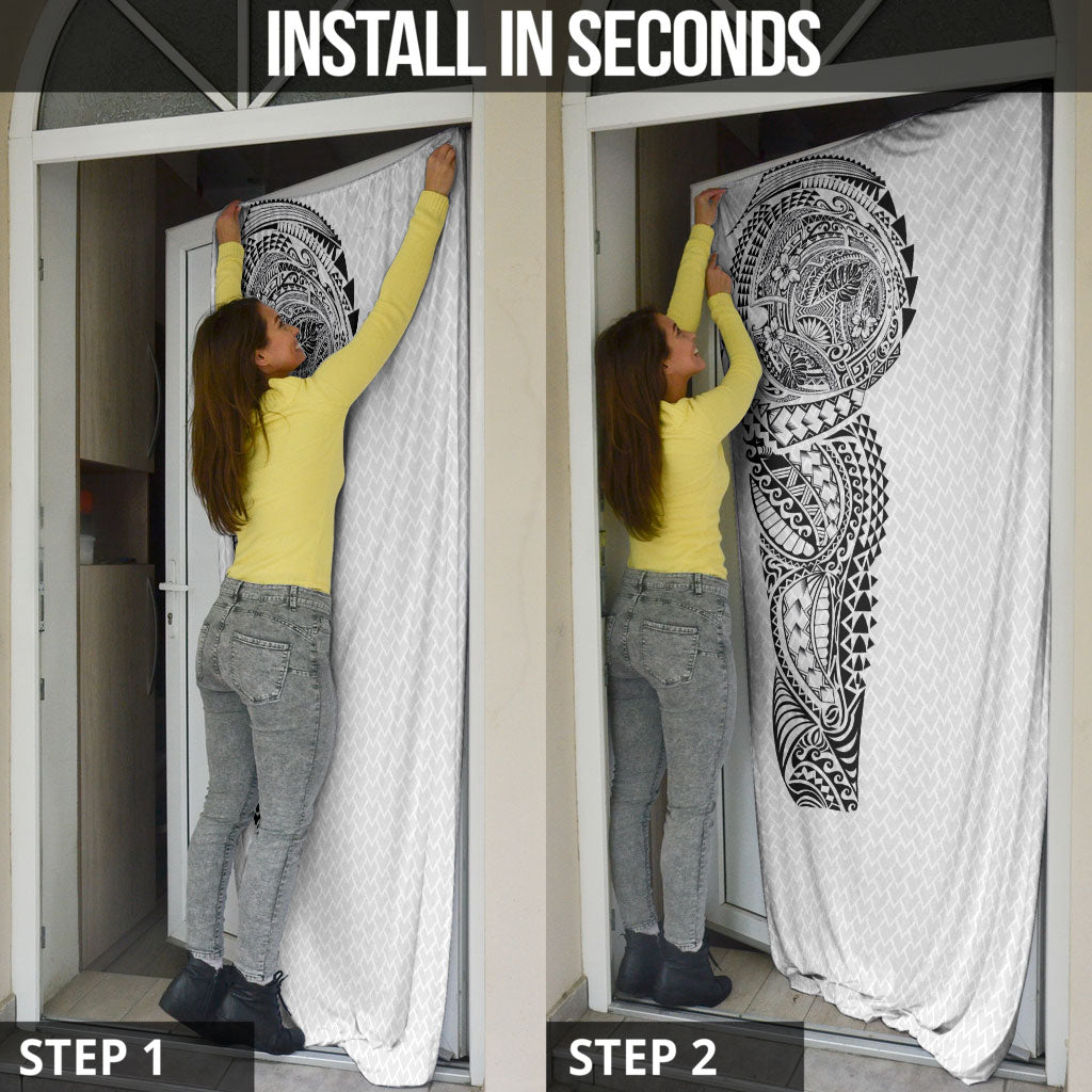 Hawaiian Traditional Tattoos Door Cover Kakau Tribal Tropical Plant Motif White Color LT03 - Polynesian Pride