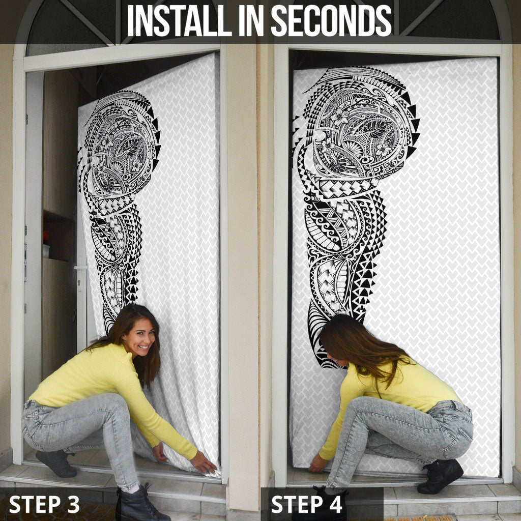 Hawaiian Traditional Tattoos Door Cover Kakau Tribal Tropical Plant Motif White Color LT03 - Polynesian Pride