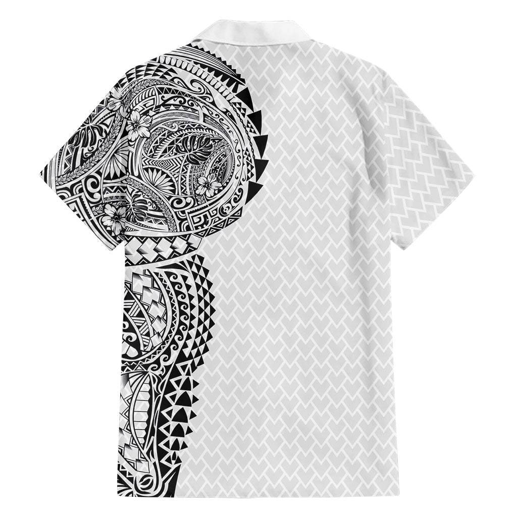 Hawaiian Traditional Tattoos Family Matching Off Shoulder Maxi Dress and Hawaiian Shirt Kakau Tribal Tropical Plant Motif White Color LT03 - Polynesian Pride
