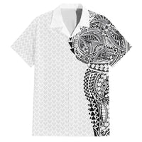 Hawaiian Traditional Tattoos Family Matching Off Shoulder Short Dress and Hawaiian Shirt Kakau Tribal Tropical Plant Motif White Color LT03 Dad's Shirt - Short Sleeve White - Polynesian Pride
