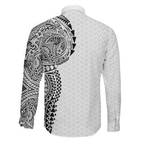 Hawaiian Traditional Tattoos Family Matching Off Shoulder Short Dress and Hawaiian Shirt Kakau Tribal Tropical Plant Motif White Color LT03 - Polynesian Pride