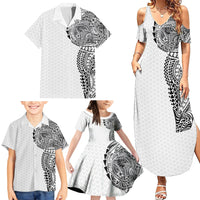 Hawaiian Traditional Tattoos Family Matching Summer Maxi Dress and Hawaiian Shirt Kakau Tribal Tropical Plant Motif White Color LT03 - Polynesian Pride