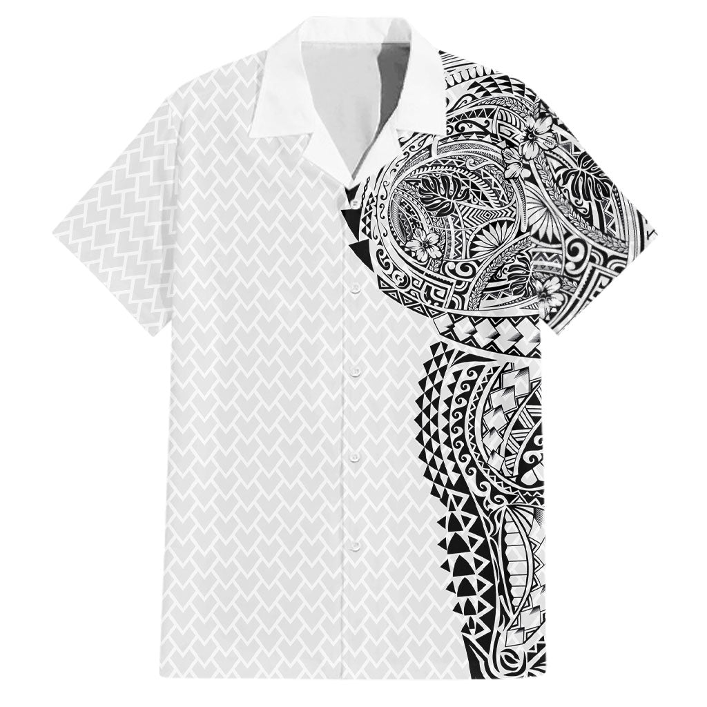 Hawaiian Traditional Tattoos Family Matching Summer Maxi Dress and Hawaiian Shirt Kakau Tribal Tropical Plant Motif White Color LT03 Dad's Shirt - Short Sleeve White - Polynesian Pride