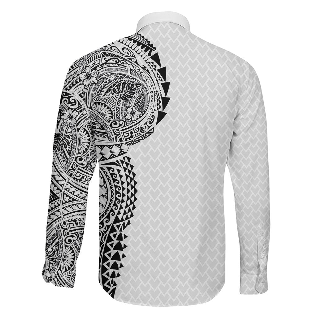 Hawaiian Traditional Tattoos Family Matching Tank Maxi Dress and Hawaiian Shirt Kakau Tribal Tropical Plant Motif White Color LT03 - Polynesian Pride