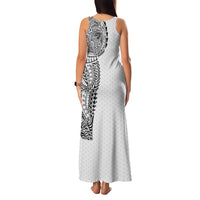 Hawaiian Traditional Tattoos Family Matching Tank Maxi Dress and Hawaiian Shirt Kakau Tribal Tropical Plant Motif White Color LT03 - Polynesian Pride