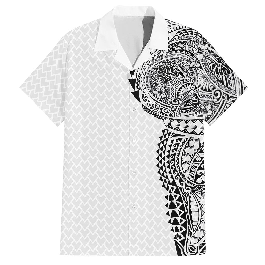 Hawaiian Traditional Tattoos Hawaiian Shirt Kakau Tribal Tropical Plant Motif White Color LT03 White - Polynesian Pride
