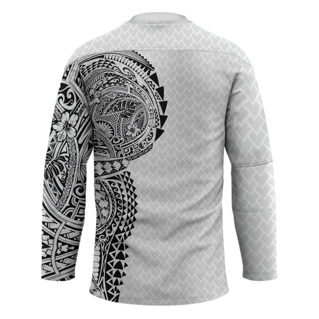 Hawaiian Traditional Tattoos Hockey Jersey Kakau Tribal Tropical Plant Motif White Color LT03 - Polynesian Pride