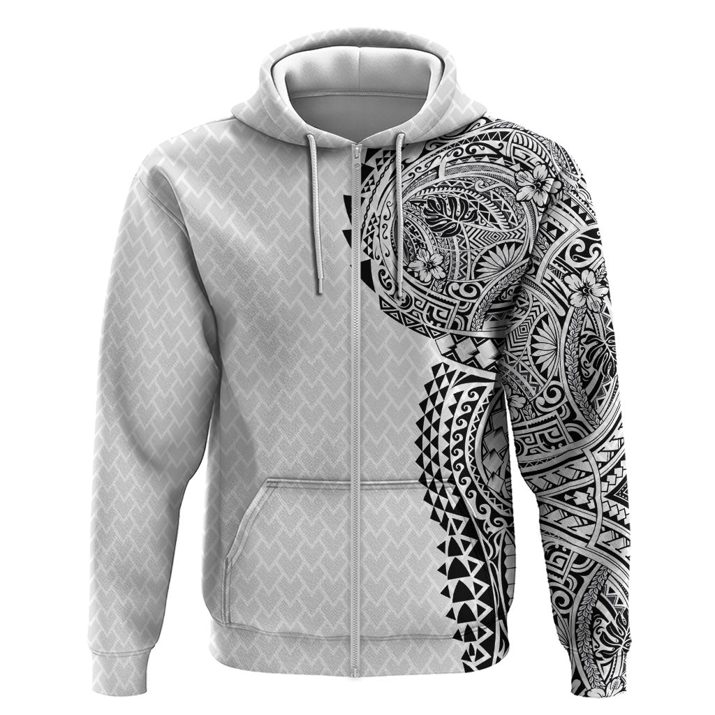Hawaiian Traditional Tattoos Hoodie Kakau Tribal Tropical Plant Motif White Color LT03 Zip Hoodie White - Polynesian Pride