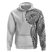 Hawaiian Traditional Tattoos Hoodie Kakau Tribal Tropical Plant Motif White Color LT03 Zip Hoodie White - Polynesian Pride