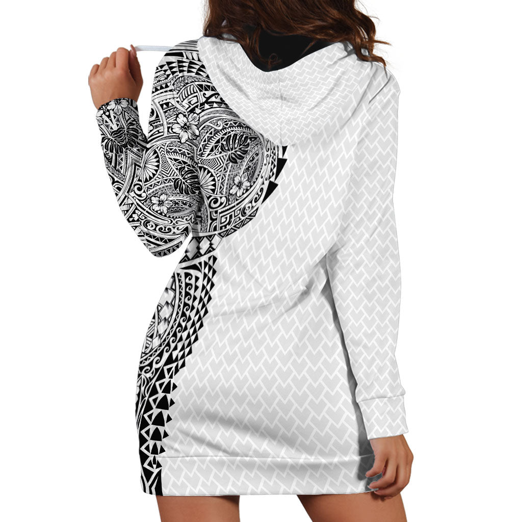 Hawaiian Traditional Tattoos Hoodie Dress Kakau Tribal Tropical Plant Motif White Color LT03 - Polynesian Pride