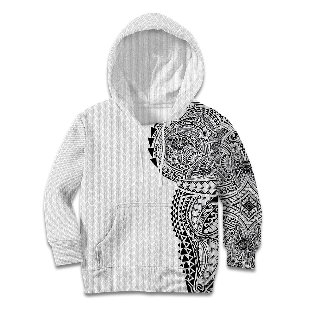 Hawaiian Traditional Tattoos Kid Hoodie Kakau Tribal Tropical Plant Motif White Color LT03 Hoodie White - Polynesian Pride