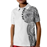 Hawaiian Traditional Tattoos Kid Polo Shirt Kakau Tribal Tropical Plant Motif White Color LT03 Kid White - Polynesian Pride