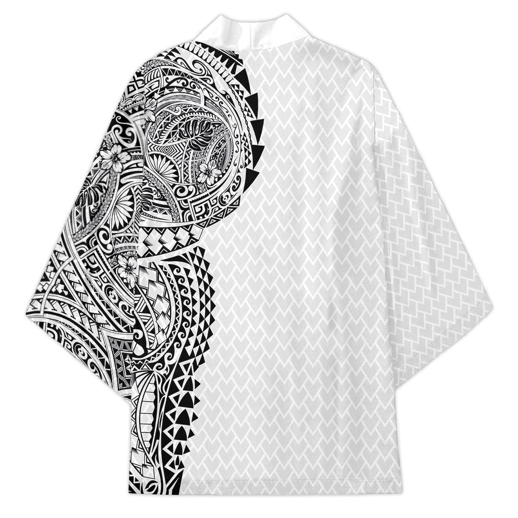 Hawaiian Traditional Tattoos Kimono Kakau Tribal Tropical Plant Motif White Color