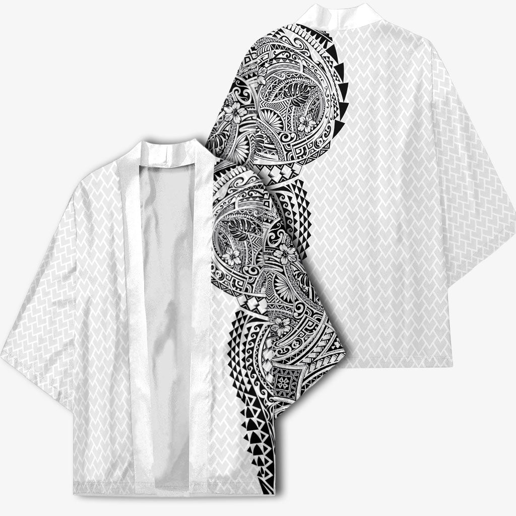 Hawaiian Traditional Tattoos Kimono Kakau Tribal Tropical Plant Motif White Color
