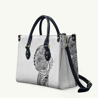 Hawaiian Traditional Tattoos Leather Bag Kakau Tribal Tropical Plant Motif White Color