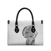 Hawaiian Traditional Tattoos Leather Bag Kakau Tribal Tropical Plant Motif White Color
