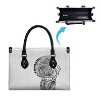 Hawaiian Traditional Tattoos Leather Bag Kakau Tribal Tropical Plant Motif White Color