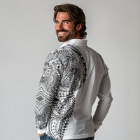 Hawaiian Traditional Tattoos Long Sleeve Polo Shirt Kakau Tribal Tropical Plant Motif White Color LT03 - Polynesian Pride
