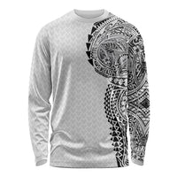 Hawaiian Traditional Tattoos Long Sleeve Shirt Kakau Tribal Tropical Plant Motif White Color LT03 Unisex White - Polynesian Pride