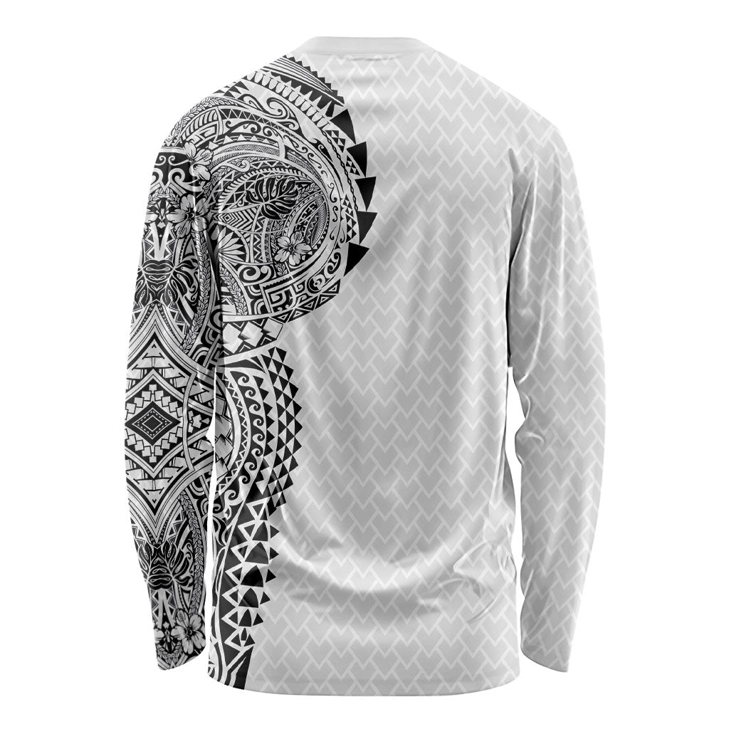 Hawaiian Traditional Tattoos Long Sleeve Shirt Kakau Tribal Tropical Plant Motif White Color LT03 - Polynesian Pride