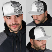 Hawaiian Traditional Tattoos Mesh Trucker Cap Kakau Tribal Tropical Plants Motif White Color