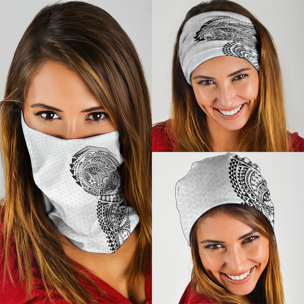 Hawaiian Traditional Tattoos Neck Gaiter Kakau Tribal Tropical Plant Motif White Color
