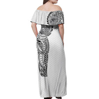 Hawaiian Traditional Tattoos Off Shoulder Maxi Dress Kakau Tribal Tropical Plant Motif White Color LT03 - Polynesian Pride
