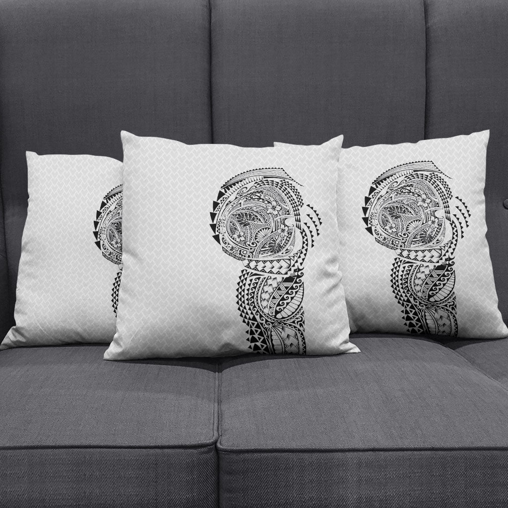 Hawaiian Traditional Tattoos Pillow Cover Kakau Tribal Tropical Plant Motif White Color
