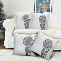 Hawaiian Traditional Tattoos Pillow Cover Kakau Tribal Tropical Plant Motif White Color
