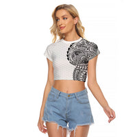 Hawaiian Traditional Tattoos Raglan Cropped T Shirt Kakau Tribal Tropical Plant Motif White Color LT03 Female White - Polynesian Pride