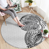 Hawaiian Traditional Tattoos Round Carpet Kakau Tribal Tropical Plant Motif White Color