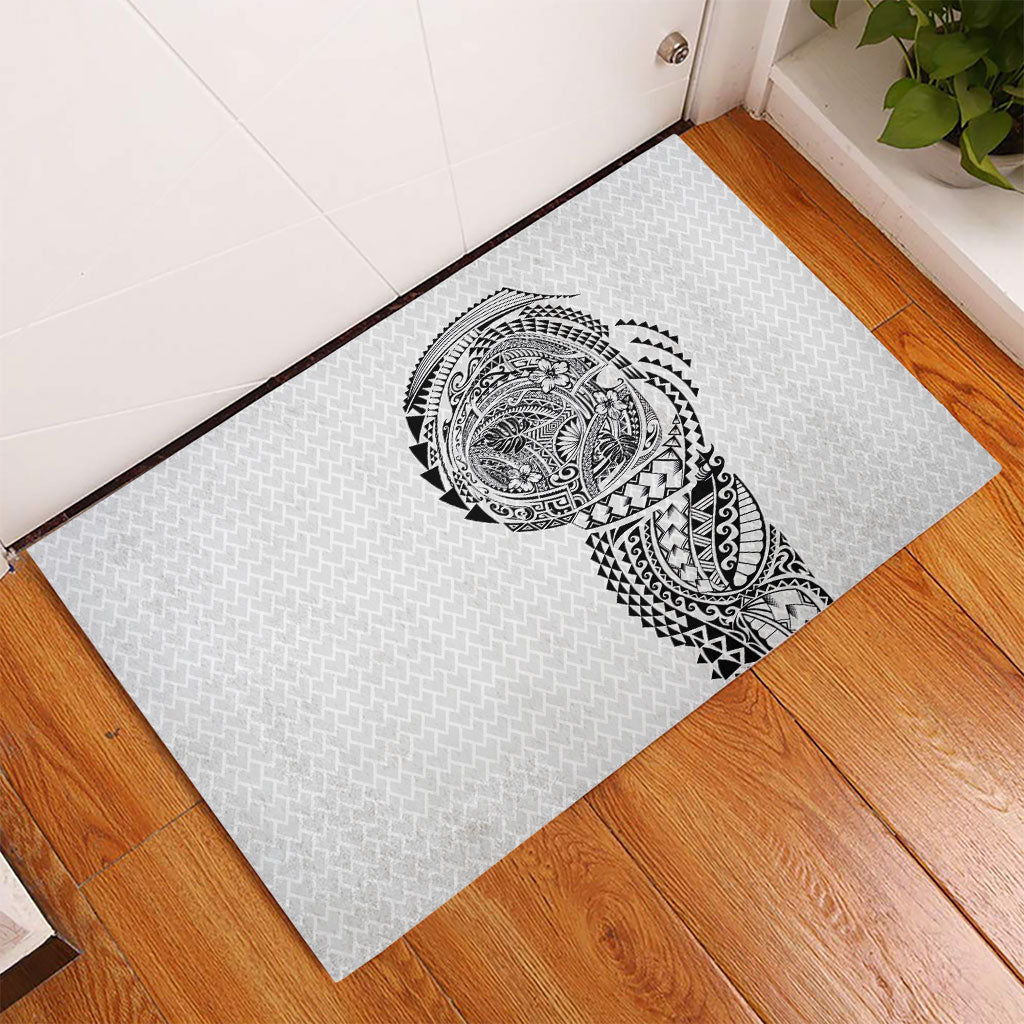 Hawaiian Traditional Tattoos Rubber Doormat Kakau Tribal Tropical Plant Motif White Color LT03 - Polynesian Pride
