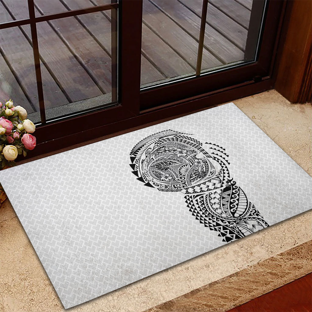 Hawaiian Traditional Tattoos Rubber Doormat Kakau Tribal Tropical Plant Motif White Color LT03 - Polynesian Pride