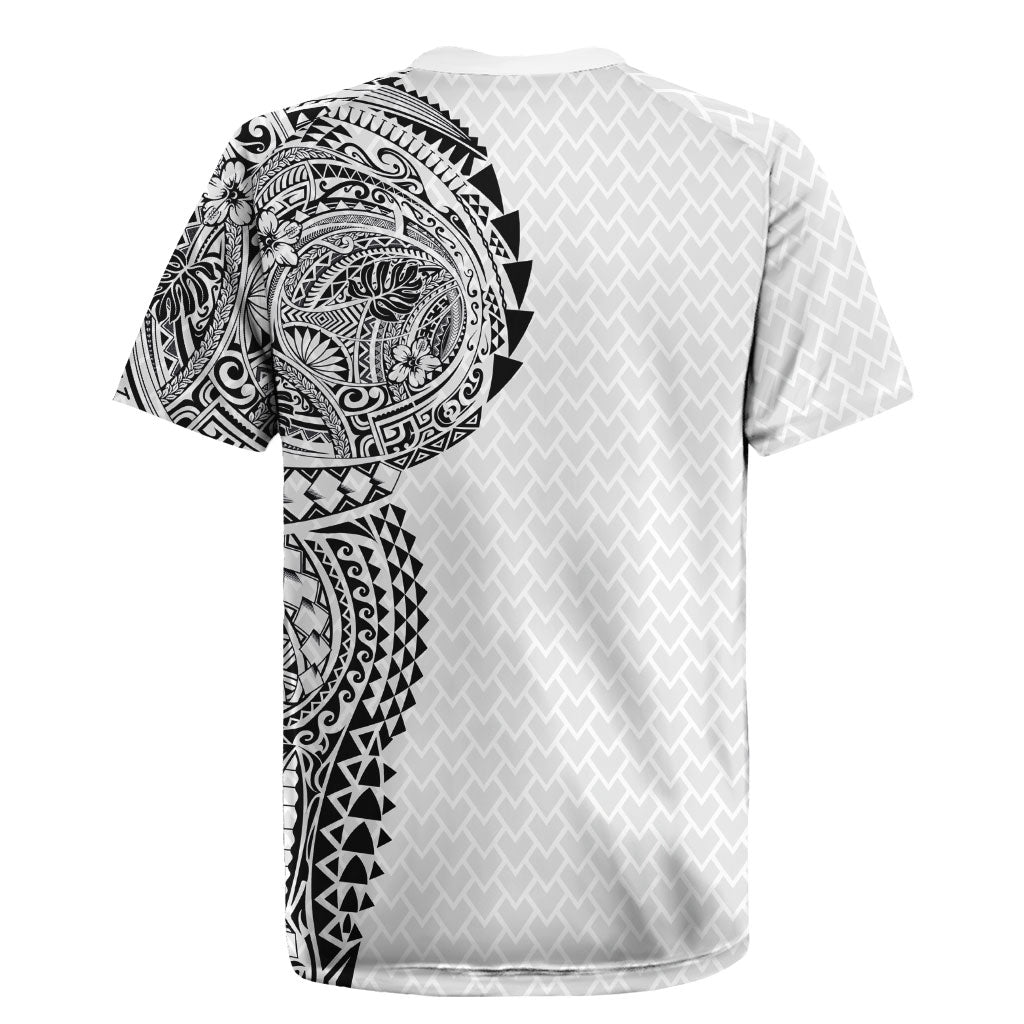 Hawaiian Traditional Tattoos Rugby Jersey Kakau Tribal Tropical Plant Motif White Color