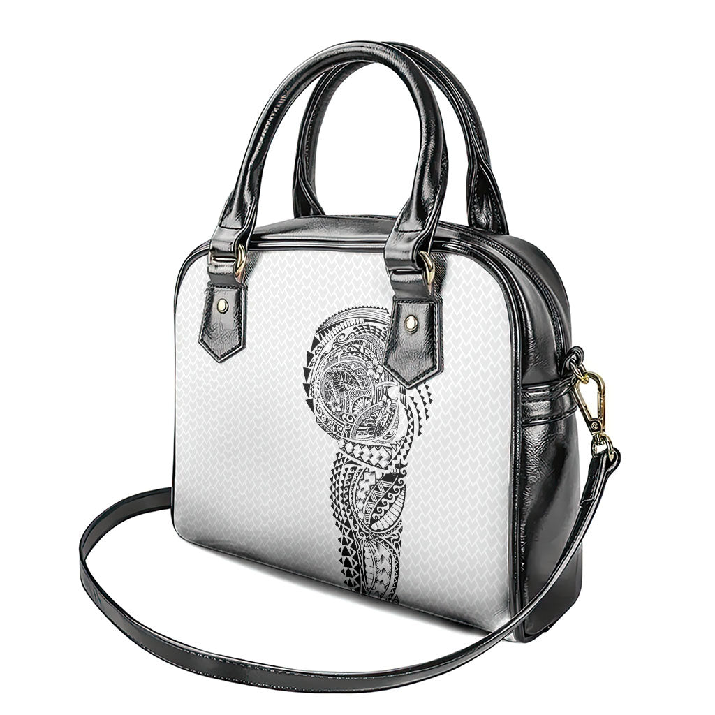 Hawaiian Traditional Tattoos Shoulder Handbag Kakau Tribal Tropical Plant Motif White Color
