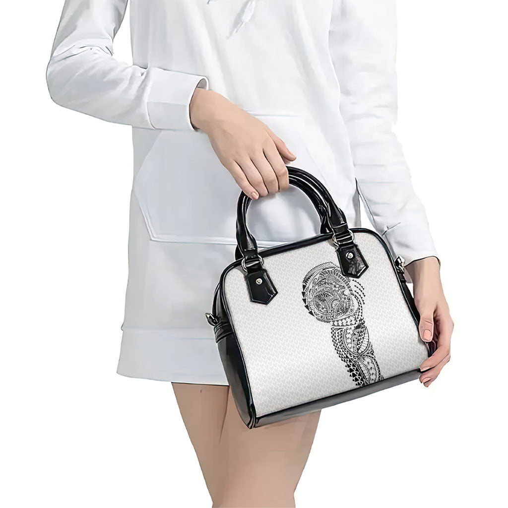 Hawaiian Traditional Tattoos Shoulder Handbag Kakau Tribal Tropical Plant Motif White Color