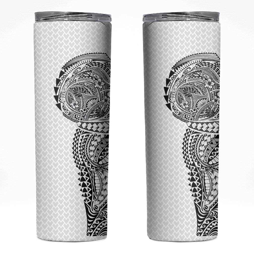 Hawaiian Traditional Tattoos Skinny Tumbler Kakau Tribal Tropical Plant Motif White Color LT03 White - Polynesian Pride