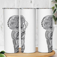 Hawaiian Traditional Tattoos Skinny Tumbler Kakau Tribal Tropical Plant Motif White Color LT03 - Polynesian Pride