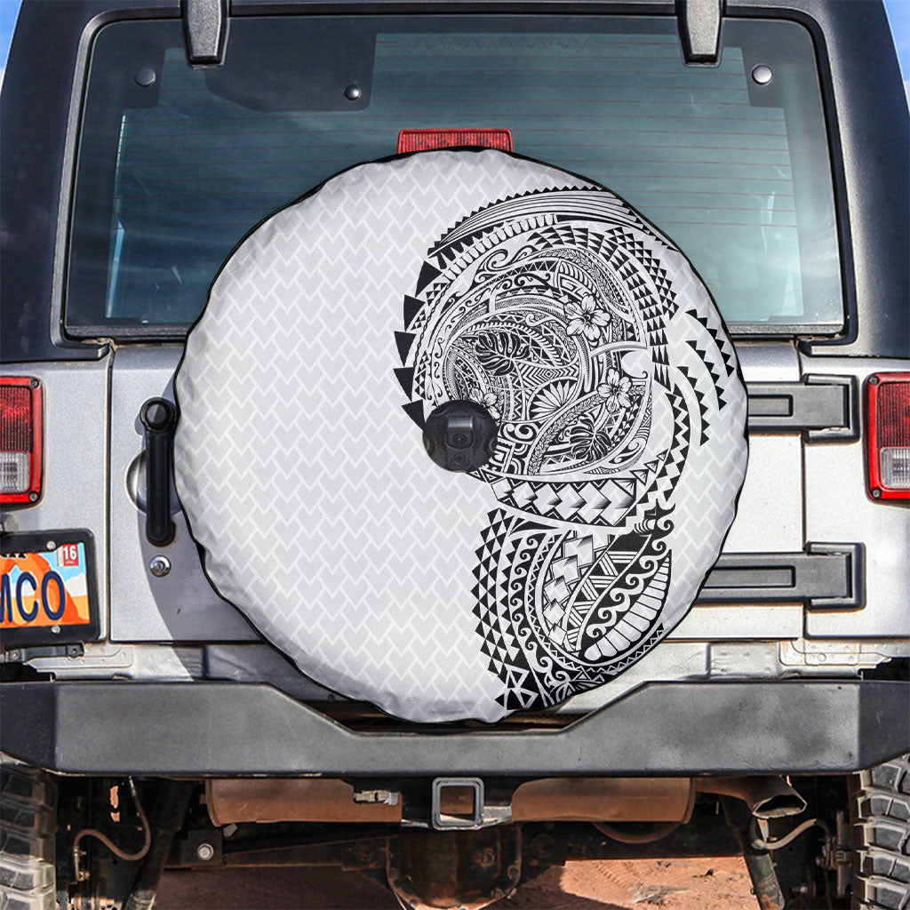 Hawaiian Traditional Tattoos Spare Tire Cover Kakau Tribal Tropical Plant Motif White Color LT03 White - Polynesian Pride