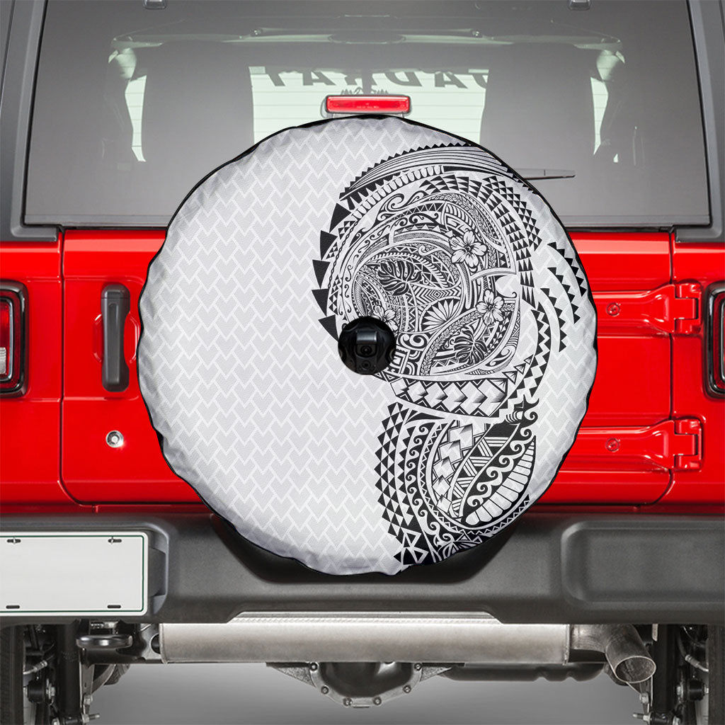 Hawaiian Traditional Tattoos Spare Tire Cover Kakau Tribal Tropical Plant Motif White Color LT03 - Polynesian Pride