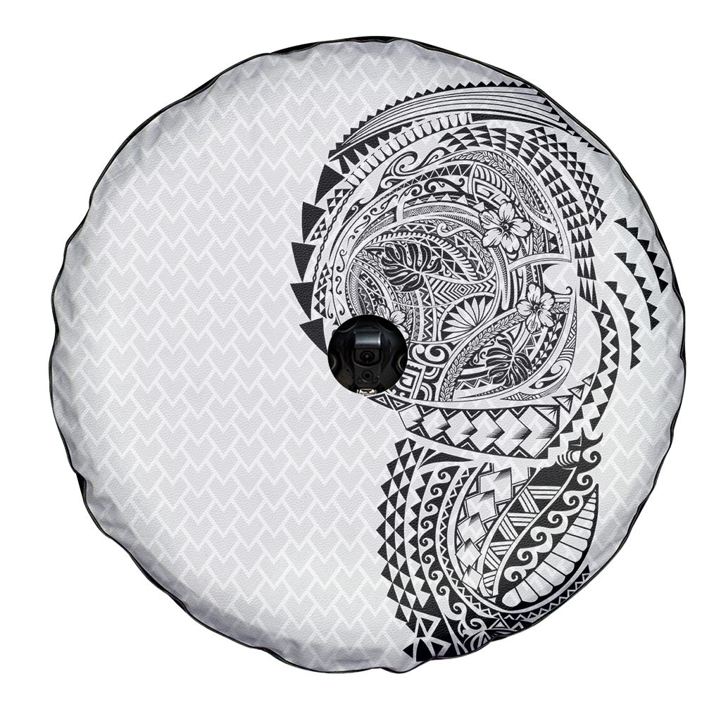 Hawaiian Traditional Tattoos Spare Tire Cover Kakau Tribal Tropical Plant Motif White Color LT03 - Polynesian Pride
