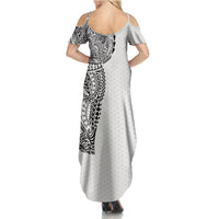 Hawaiian Traditional Tattoos Summer Maxi Dress Kakau Tribal Tropical Plant Motif White Color LT03 - Polynesian Pride