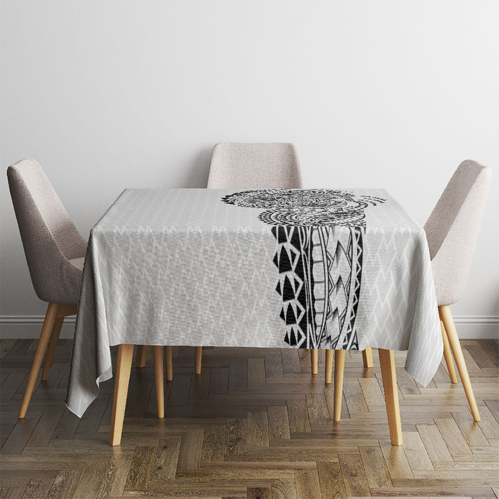Hawaiian Traditional Tattoos Tablecloth Kakau Tribal Tropical Plant Motif White Color